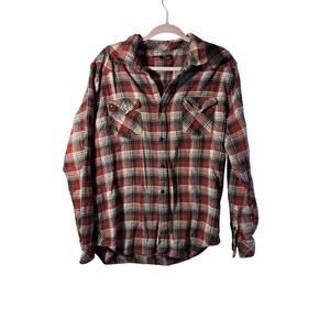 akrux‎ Plaid Flannel Shirt Red Black White Long Sleeve Casual Button Up XXL